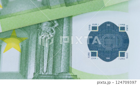 A CloseUp Shot of Euro Banknotes Displaying Intricate Architectural Elements and Details 124709397