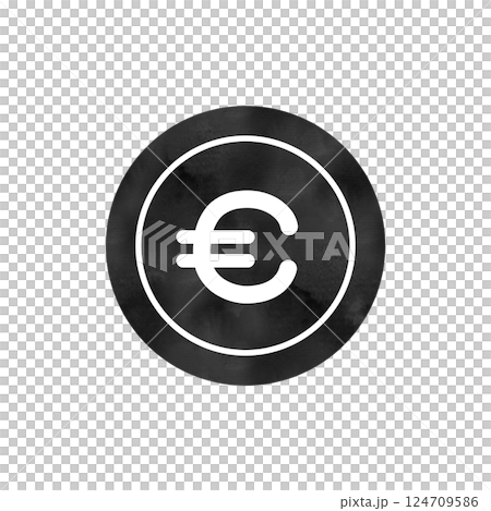 水彩風テクスチャのユーロ通貨アイコン 124709586