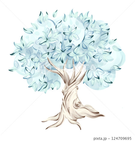 Olives and olive tree oil illustrated in watercolor showcasing the beauty of nature and Italian cuisine Olives and olive tree oil illustrated in watercolor showcasing the beauty of nature and Italian cuisine 124709695