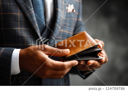 財布を持つビジネスマンの手元 124709786