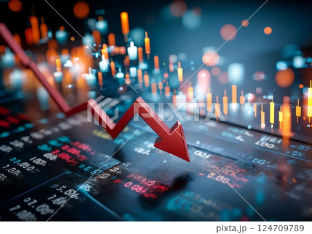 株価下落と経済危機の象徴 124709789