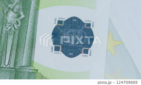 An In Depth Closeup Examination of a 100 Euro Banknotes Distinct Features and Details An In Depth Closeup Examination of a 100 Euro Banknotes Distinct Features and Details 124709889