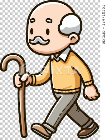 Illustration of an old man with a cane Illustration of an old man with a cane 124710361
