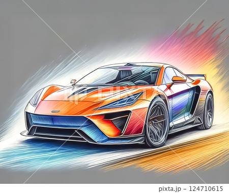 スポーツカーのデザイン画のイメージ素材 124710615