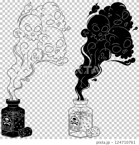 Poison bottle with toxic smoke 124710761
