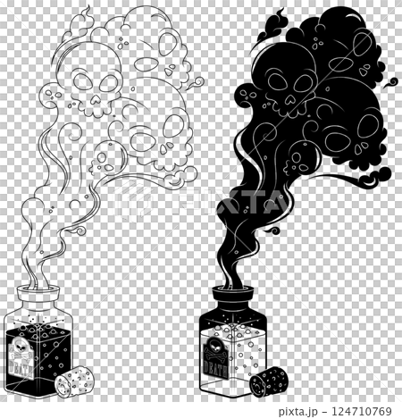 Poison bottle with toxic smoke 124710769