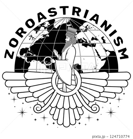 Faravahar symbol with planet earth 124710774