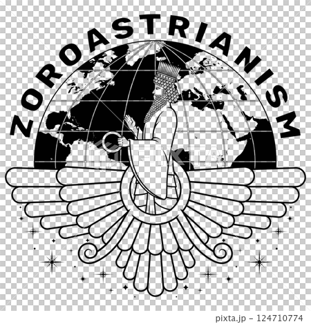 Faravahar symbol with planet earth Faravahar symbol with planet earth 124710774