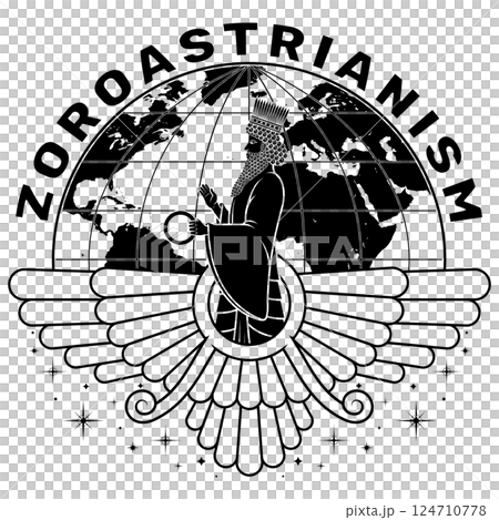 Faravahar symbol with planet earth Faravahar symbol with planet earth 124710778
