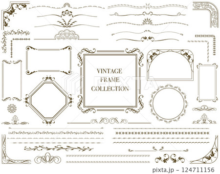 モノクロームのベクタービンテージフレームセット 124711156