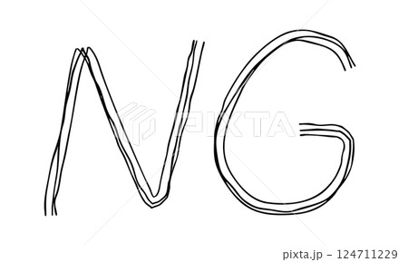 NGの文字の手描き線画アイコン 複数の線が重なったモノクロのベクターイラスト 124711229