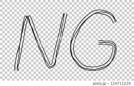 NGの文字の手描き線画アイコン 複数の線が重なったモノクロのベクターイラスト 124711229