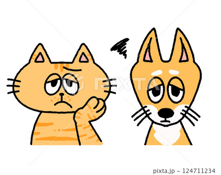 困った様子の犬と猫のイラストセット 困った様子の犬と猫のイラストセット 124711234