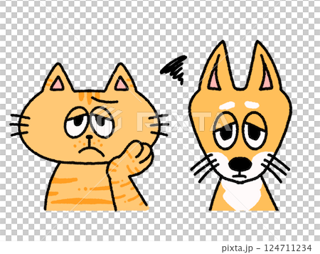 困った様子の犬と猫のイラストセット 困った様子の犬と猫のイラストセット 124711234