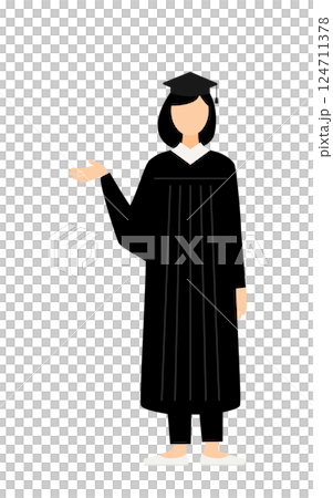 一位身穿畢業服、頭戴學位帽的亞洲女畢業生正在演講的簡單插圖 一位身穿畢業服、頭戴學位帽的亞洲女畢業生正在演講的簡單插圖 124711378