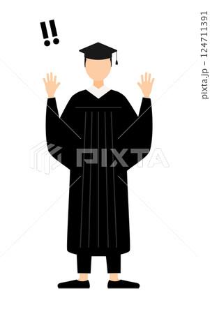 卒業ガウンを着て角帽をかぶったアジア人の男子卒業生が手をあげて驚いているシンプルなイラスト 卒業ガウンを着て角帽をかぶったアジア人の男子卒業生が手をあげて驚いているシンプルなイラスト 124711391