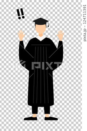 卒業ガウンを着て角帽をかぶったアジア人の男子卒業生が手をあげて驚いているシンプルなイラスト 卒業ガウンを着て角帽をかぶったアジア人の男子卒業生が手をあげて驚いているシンプルなイラスト 124711391