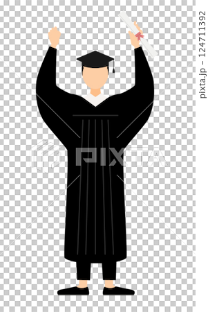A simple illustration of an Asian male graduate wearing a graduation gown and a mortarboard posing with a diploma A simple illustration of an Asian male graduate wearing a graduation gown and a mortarboard posing with a diploma 124711392