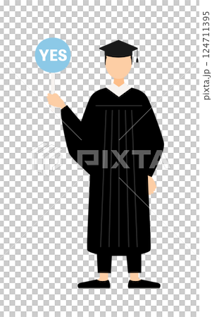 身穿畢業服、頭戴學位帽、手拿耶穌杖的亞洲男性畢業生的簡單插圖 124711395