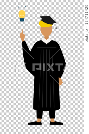 A simple illustration of a black male graduate wearing a graduation gown and a mortarboard coming up with an idea A simple illustration of a black male graduate wearing a graduation gown and a mortarboard coming up with an idea 124711429