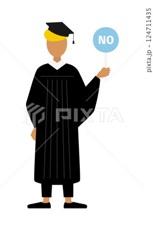 卒業ガウンを着て角帽をかぶった黒人の男子卒業生がノーの棒を持つシンプルなイラスト 卒業ガウンを着て角帽をかぶった黒人の男子卒業生がノーの棒を持つシンプルなイラスト 124711435