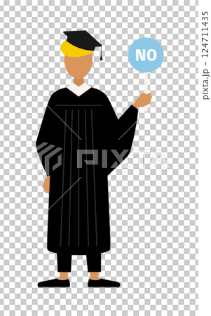 卒業ガウンを着て角帽をかぶった黒人の男子卒業生がノーの棒を持つシンプルなイラスト 卒業ガウンを着て角帽をかぶった黒人の男子卒業生がノーの棒を持つシンプルなイラスト 124711435