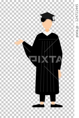一位身穿畢業服、頭戴學位帽的亞洲男性畢業生正在演講的簡單插圖 124711445