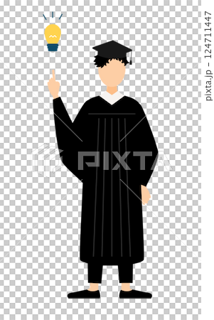 A simple illustration of an Asian male graduate wearing a graduation gown and a mortarboard coming up with an idea A simple illustration of an Asian male graduate wearing a graduation gown and a mortarboard coming up with an idea 124711447