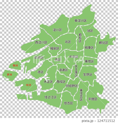 Osaka City Map with Ward Names 124711512