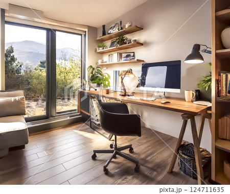 リビングにあるパソコンスペースのイメージ素材 124711635