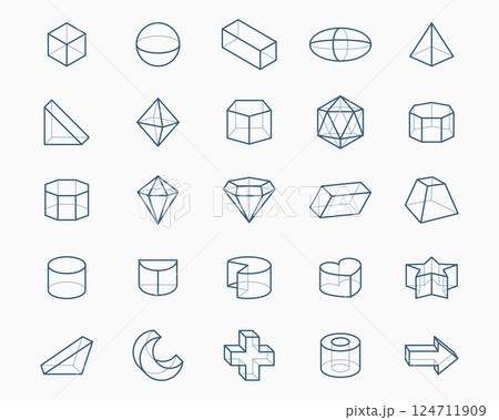 pack of 3d geometric shapes icon in line style 124711909