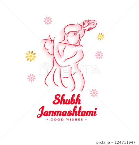 lineart style janmashtami festival elegent greeting design lineart style janmashtami festival elegent greeting design 124711947