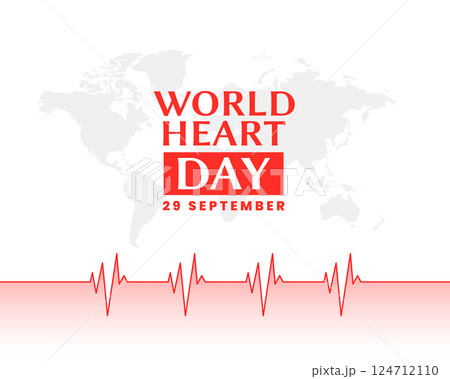29th september world heart day poster with global map and cardiogram 124712110