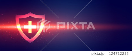 digital medical care and service banner with shiny shield icon digital medical care and service banner with shiny shield icon 124712235