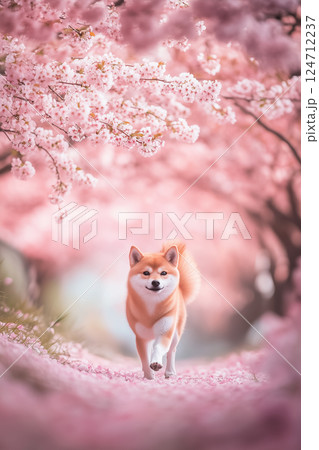 ペットと年中行事 | お花見（柴犬） 124712237