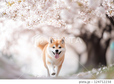 ペットと年中行事 | お花見（柴犬） 124712238