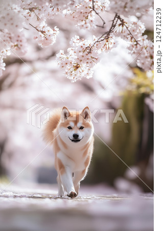 ペットと年中行事 | お花見（柴犬） 124712239