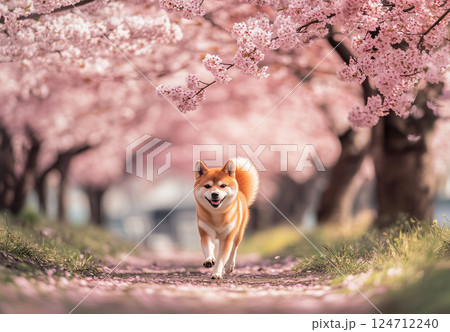 ペットと年中行事 | お花見（柴犬） 124712240