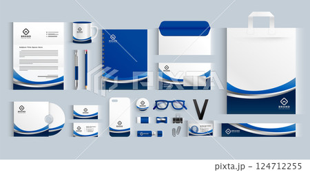 set of blue corporate stationery template for business presentation 124712255