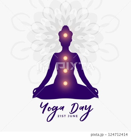 international yoga day background with glowing inner chakra design 124712414