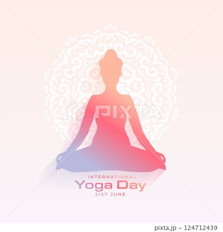 indian inspired international yoga day background with meditation posture 124712439