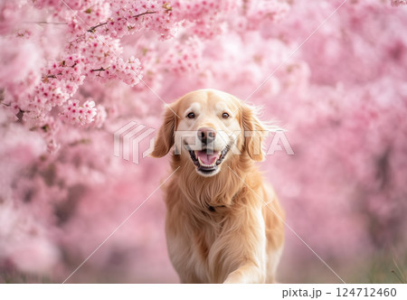 ペットと年中行事 | お花見(ゴールデンレトリバー) ペットと年中行事 | お花見(ゴールデンレトリバー) 124712460