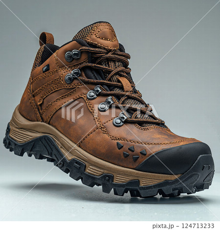 Rugged brown hiking boot with advanced grip for outdoor adventures and trail exploration 124713233