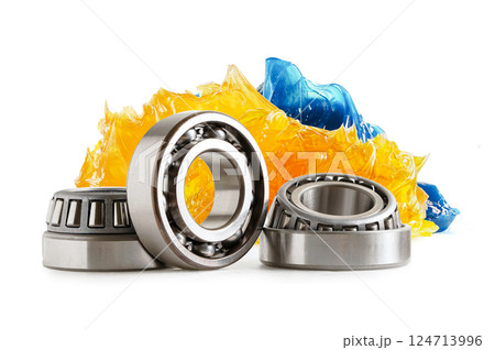 Grease and ball bearing, Blue premium quality synthetic lithium complex grease, high temperatures and machinery lubrication for automotive and industrial. 124713996