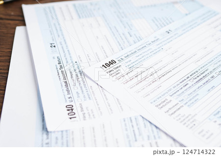 Tax form 1040 U.S. Individual Income Tax Return, business finance. 124714322