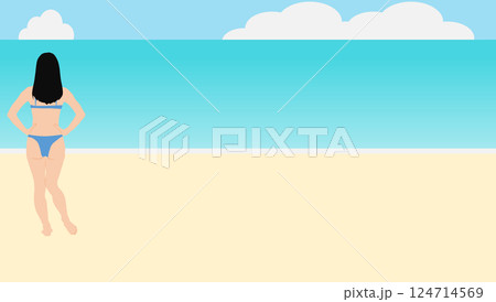 浜辺で夏休みを満喫する女性のイラスト(海水浴) 浜辺で夏休みを満喫する女性のイラスト(海水浴) 124714569