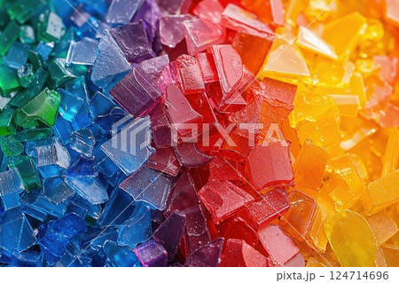 Vibrant rainbow mosaic: colorful glass shards for creative art and design themes 124714696