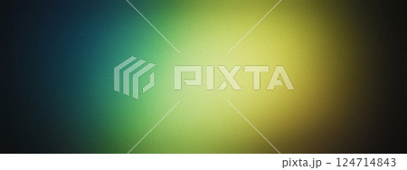 Gradient background with soft noisy texture Blurred blue green yellow colors blend in abstract pattern in the center with dark black borders Backdrop with creative color gradation for banner or cover 124714843