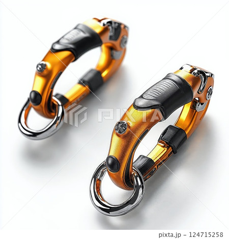 Sleek orange carabiners for outdoor adventures and climbing safety gear Sleek orange carabiners for outdoor adventures and climbing safety gear 124715258