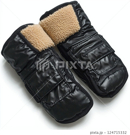 Warm winter mittens with faux fur lining and quilted design for cold weather comfort and style 124715332